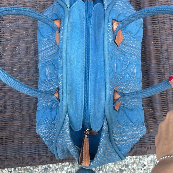 SOLD LIVE! Rare Vivienne Westwood Blue Quilted Satchel wTan Leather Accents - Picture 9 of 14